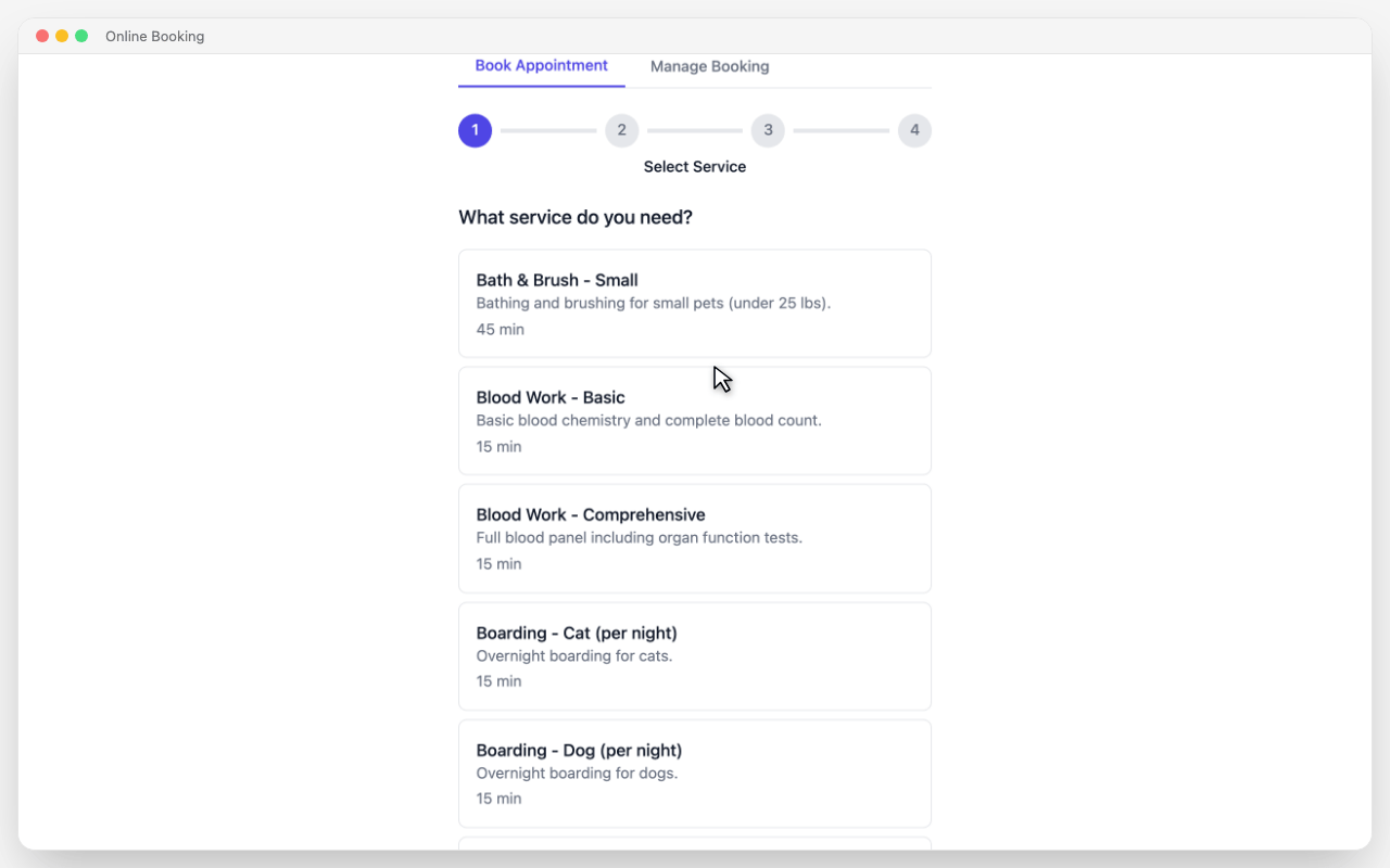 Online booking widget